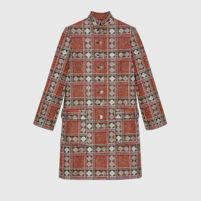 Shop Gucci Check Gg Tweed Coat In Orange