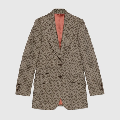Shop Gucci G Jacquard Wool Jacket In Brown And Black