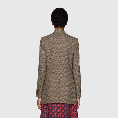 Shop Gucci G Jacquard Wool Jacket In Brown And Black