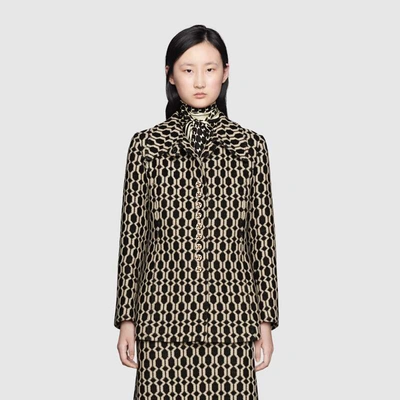 Shop Gucci Optical Tweed Jacket In Black And Ivory