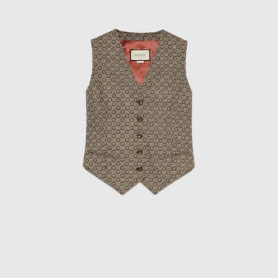 Shop Gucci G Jacquard Wool Vest In Brown