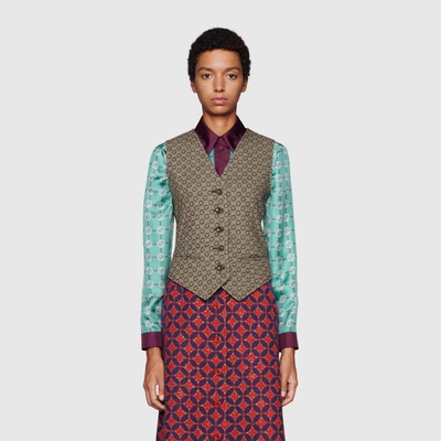 Shop Gucci G Jacquard Wool Vest In Brown