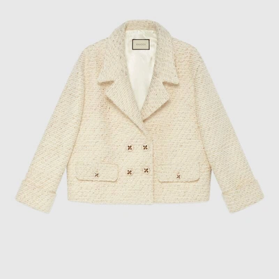 Shop Gucci Double-breasted Wool Jacket In Ivory