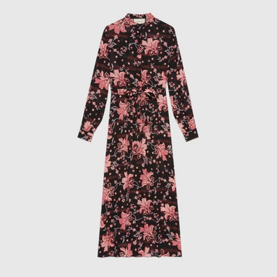 Shop Gucci Floral Print Viscose Dress In Black