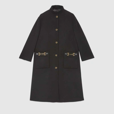 Shop Gucci Wool Coat With Leather Detail In Black