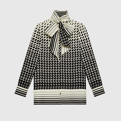 Shop Gucci Geometrical G Print Silk Shirt In Black And White
