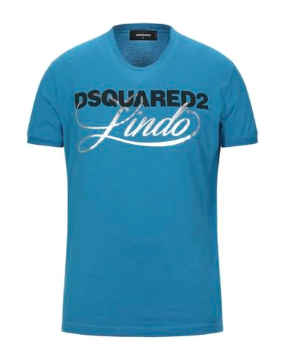 Shop Dsquared2 Man T-shirt Azure Size S Cotton In Blue