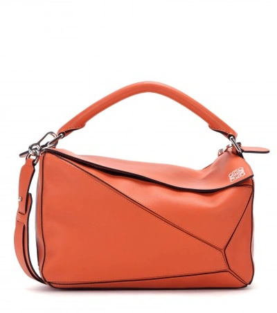 Loewe Puzzle Medium Leather Shoulder Bag In Coral