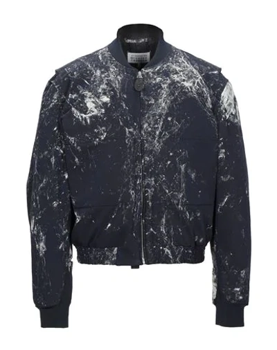 Shop Maison Margiela Man Jacket Midnight Blue Size 40 Cotton, Polyamide, Rubber, Bovine Leather