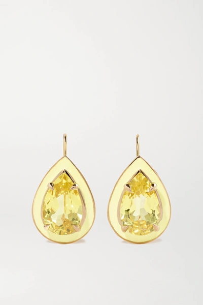 Shop Alison Lou Pear Cocktail Drops 14-karat Gold, Sapphire And Enamel Earrings