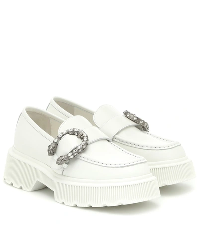 Shop Gucci Embellished Leather Loafers In White