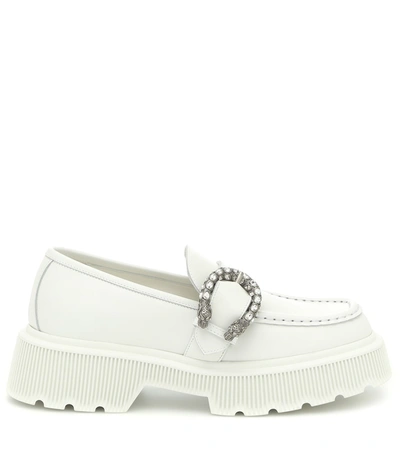 Shop Gucci Embellished Leather Loafers In White