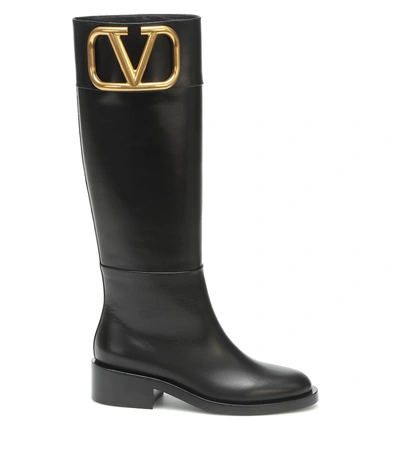 Shop Valentino Supervee Leather Knee-high Boots In Black