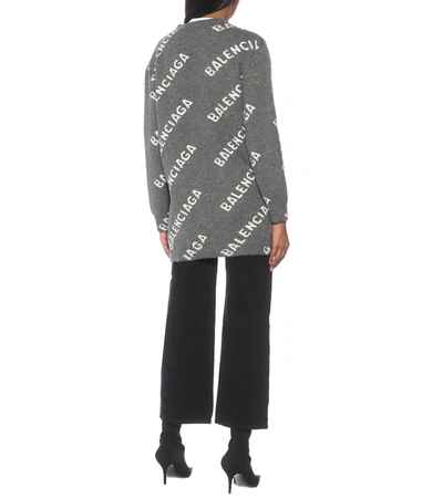 Shop Balenciaga Logo Intarsia Wool Cardigan In Grey
