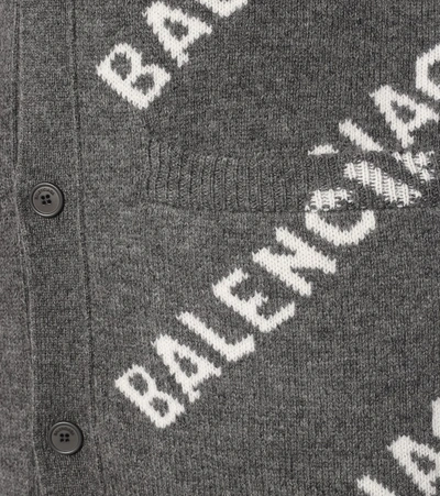 Shop Balenciaga Logo Intarsia Wool Cardigan In Grey