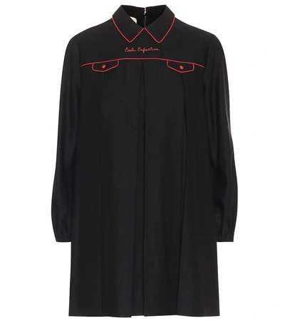 Shop Gucci Embroidered Linen-blend Blouse In Black