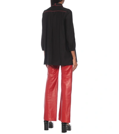 Shop Gucci Embroidered Linen-blend Blouse In Black
