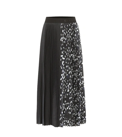 Shop Givenchy High-rise Pleated Satin Midi Skirt In Black