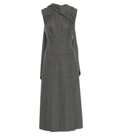 Shop Fendi Wool-blend Flannel Midi Dress In Grey