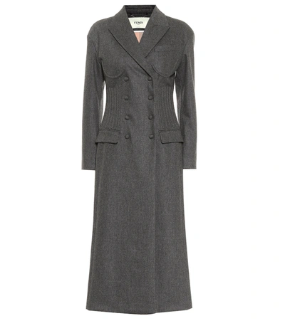 Shop Fendi Wool-blend Flannel Coat In Grey