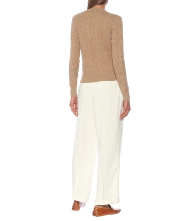 Shop Polo Ralph Lauren Cable-knit Wool And Cashmere Cardigan In Beige