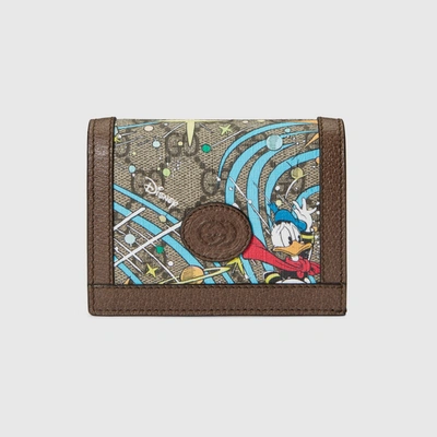Gucci Disney X Donald Duck Card Case Wallet In Beige And Ebony Gg 
