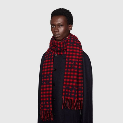 Shop Gucci Gg Jacquard Wool Scarf In Red And Blue