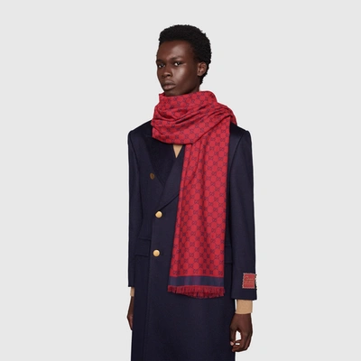 Shop Gucci Gg Jacquard Cotton Stole In Red