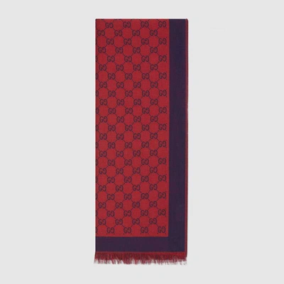 Shop Gucci Gg Jacquard Cotton Stole In Red