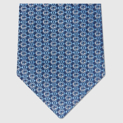 Shop Gucci Interlocking G Horsebit Silk Tie In Dark Blue