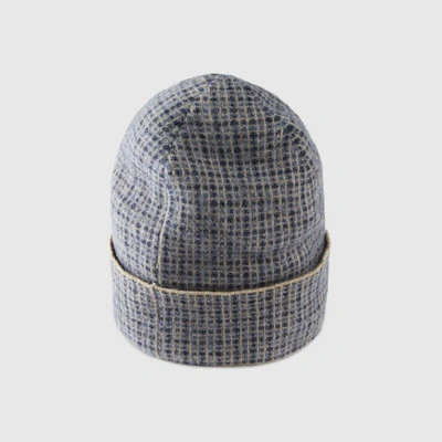 Shop Gucci Wool Check Hat With  In Dark Blue And Blue