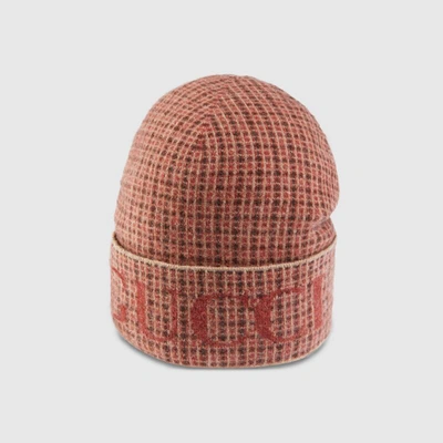 Shop Gucci Wool Check Hat With  In Orange And Beige