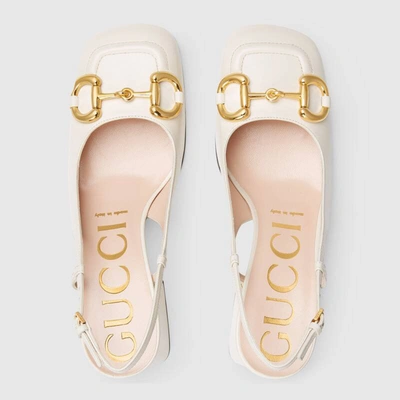 Shop Gucci Women's Mid-heel Slingback With Horsebit In Weiss