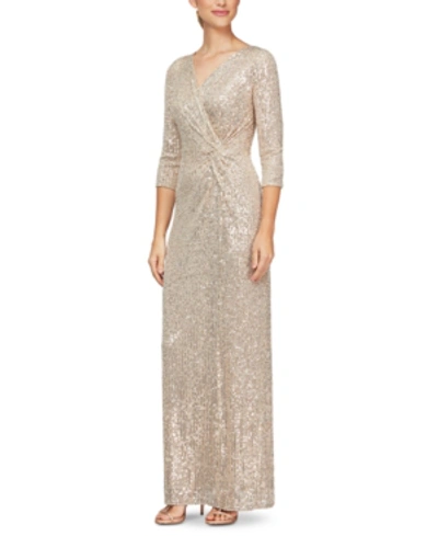 Shop Alex Evenings Sequinned Surplice Gown In Taupe