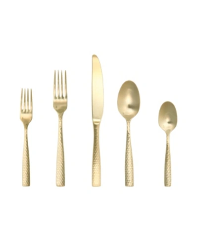 Shop Fortessa Lucca Faceted Brushed Gold 20pc Flatware Set In Stainless Steel