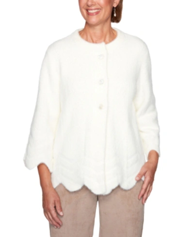 Shop Alfred Dunner Petite Dover Cliffs Feather-yarn Jacket In Ivory