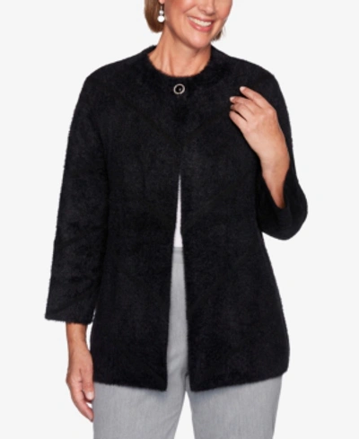 Shop Alfred Dunner Petite Knightsbridge Station Cozy Chevron Jacket In Black