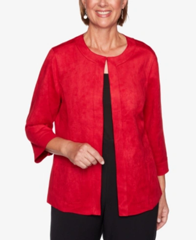 Shop Alfred Dunner Petite Knightsbridge Station Soft Suede Jacket In Red