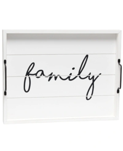 Elegant Designs Decorative Wood Serving Tray With Handles - Family In Open White