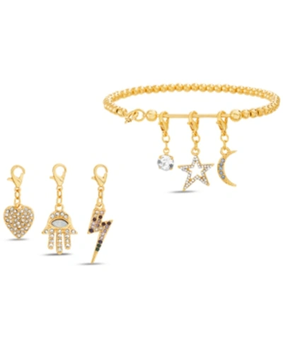 Shop Steve Madden Gold-tone Beaded Bracelet & Interchangeable Crystal Charm Set In Multi