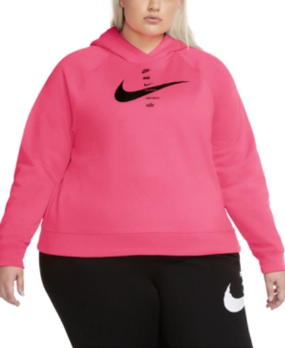 Shop Nike Plus Size Swoosh Logo Fleece Hoodie In Pink Glow/black