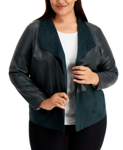 Shop Alfani Plus Size Mixed-media Jacket, Created For Macy's In Dark Forest