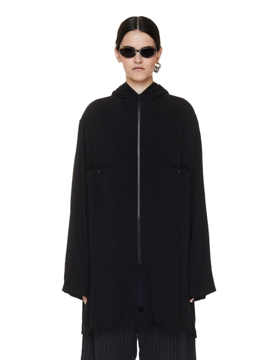 Shop Yohji Yamamoto Hooded Zipped Shirt In Black