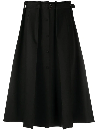 Shop Fendi Pleated A-line Skirt In Black
