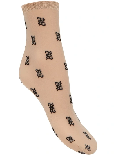 Shop Fendi Karligraphy Motif Socks In Neutrals