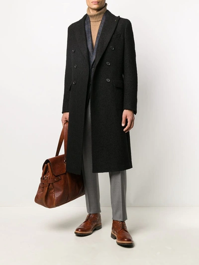 Shop Corneliani Double Breasted Midi Coat In Black