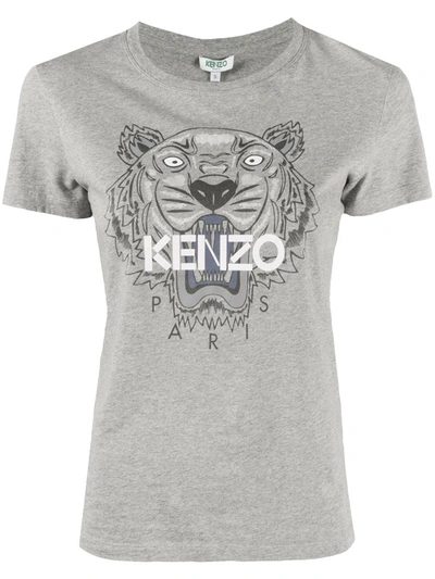 Shop Kenzo Tiger-print Cotton T-shirt In Grey