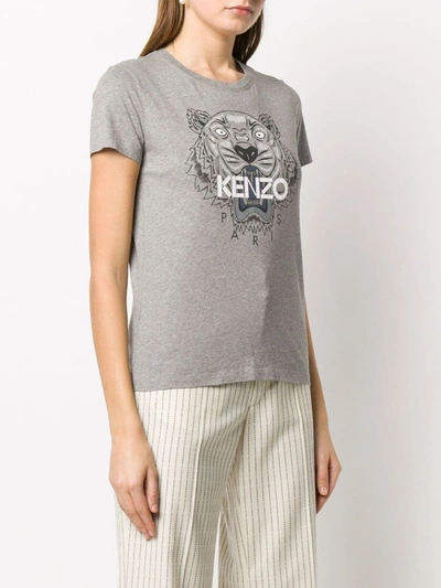 Shop Kenzo Tiger-print Cotton T-shirt In Grey