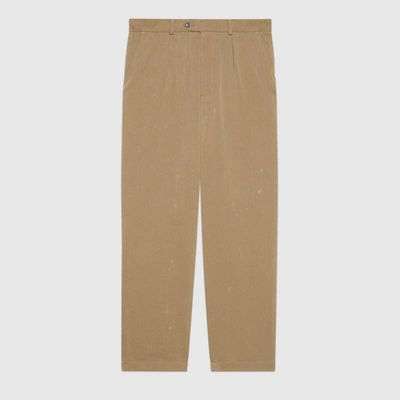 Shop Gucci Cotton Pant With Interlocking G Patch In Brown