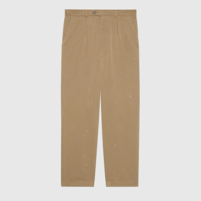 Shop Gucci Cotton Pant With Interlocking G Patch In Brown